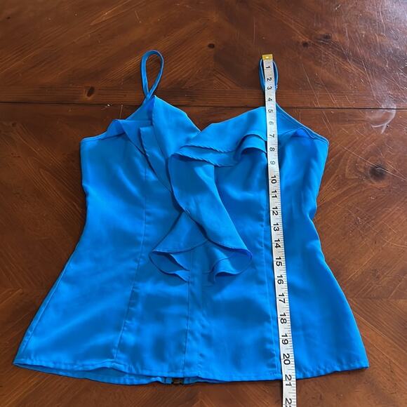 Miley Cyrus & Max Azria Blue Ruffle Blouse with Exposed Back Zipper - Picture 6 of 8